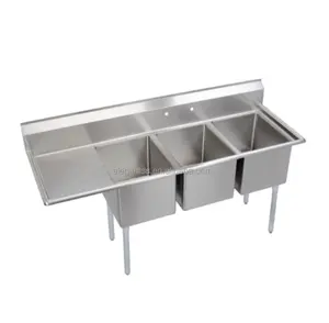 Commercial Usage Stainless Steel Kitchen Three Compartment sink with Left Drainboard