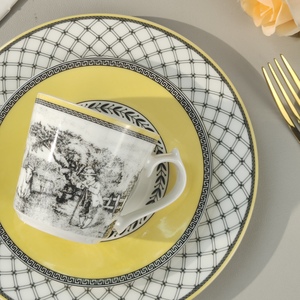 Luxury Golden 4-Piece Bone China <b>Dinnerware</b> <b>Set</b> with Lucky & Joyous Pattern for Business Gifts - Product Image 4