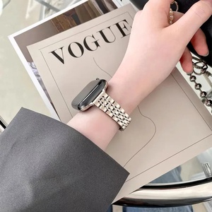 Bracelet de montre iWatch 40mm 44mm 45mm élégant à 7 maillons, boucle déployante, design taille fine, en acier inoxydable, pour femme - Product Image 3