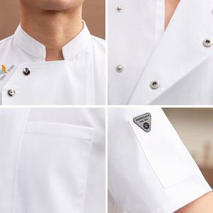 Wholesale Restaurant Kitchen Uniform Custom Logo Printing Embroidery High-end Hotel Waiter Clothes <b>Short</b>-sleeved Chef <b>Jacket</b> Men - Product Image 2