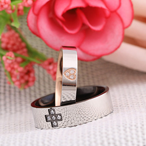 Cross Heart <b>Titanium</b> Steel Couple <b>Ring</b> 6MM 4MM Micro Inlaid Stainless Steel For Women Engagement Jewelry - Product Image 4