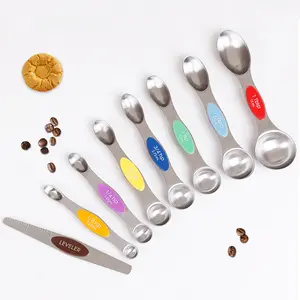 8 Pcs Custom Logo Magnetic Measuring Spoon Double Head 430 Stainless Steel Measuring Cups