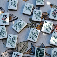 Ensemble de tuiles de mahjong de luxe à 3 couches vert jade, motif feuille libellule, style américain, pour ornement domestique et jeux de fin de semaine