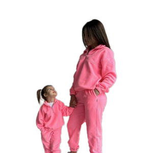 Tuta in pile per la famiglia KY Set Pullover con cerniera a quarti maglione e pantaloni con fodera termica vestiti invernali per bambini per esterni - Product Image 3