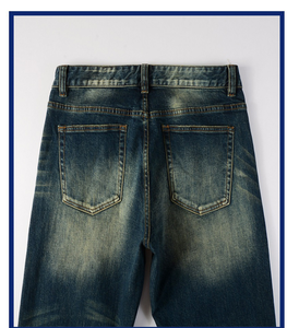 Pantalon droit en denim de coton confortable haut de gamme pour hommes, style décontracté et ample avec motif à la bombe - Product Image 5