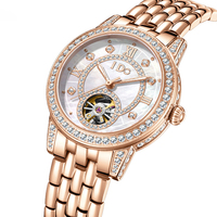 Montre mécanique automatique de luxe pour femmes, incrustée de diamants, cadran ajouré, étanche, cadran en nacre
