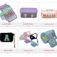 Pochette de voyage en nylon imperméable personnalisée avec patchs scintillants, trousse de toilette de luxe pour maquillage, sac cosmétique avec patchs lettres
