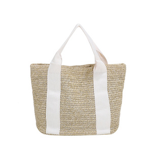 Sac de plage tissé en paille pour <span class=keywords><strong>femme</strong></span>, grande capacité, couleur unie, fermeture ouverte, à porter à l'épaule ou sous le bras, collection été 2026 KH - Product Image 3