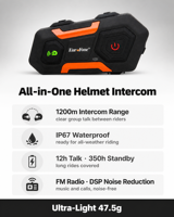 Casque de moto Eurofone V3 PLUS pour interphone, étanche IP67, 3 casques, appairage de 2 motards, 1200M