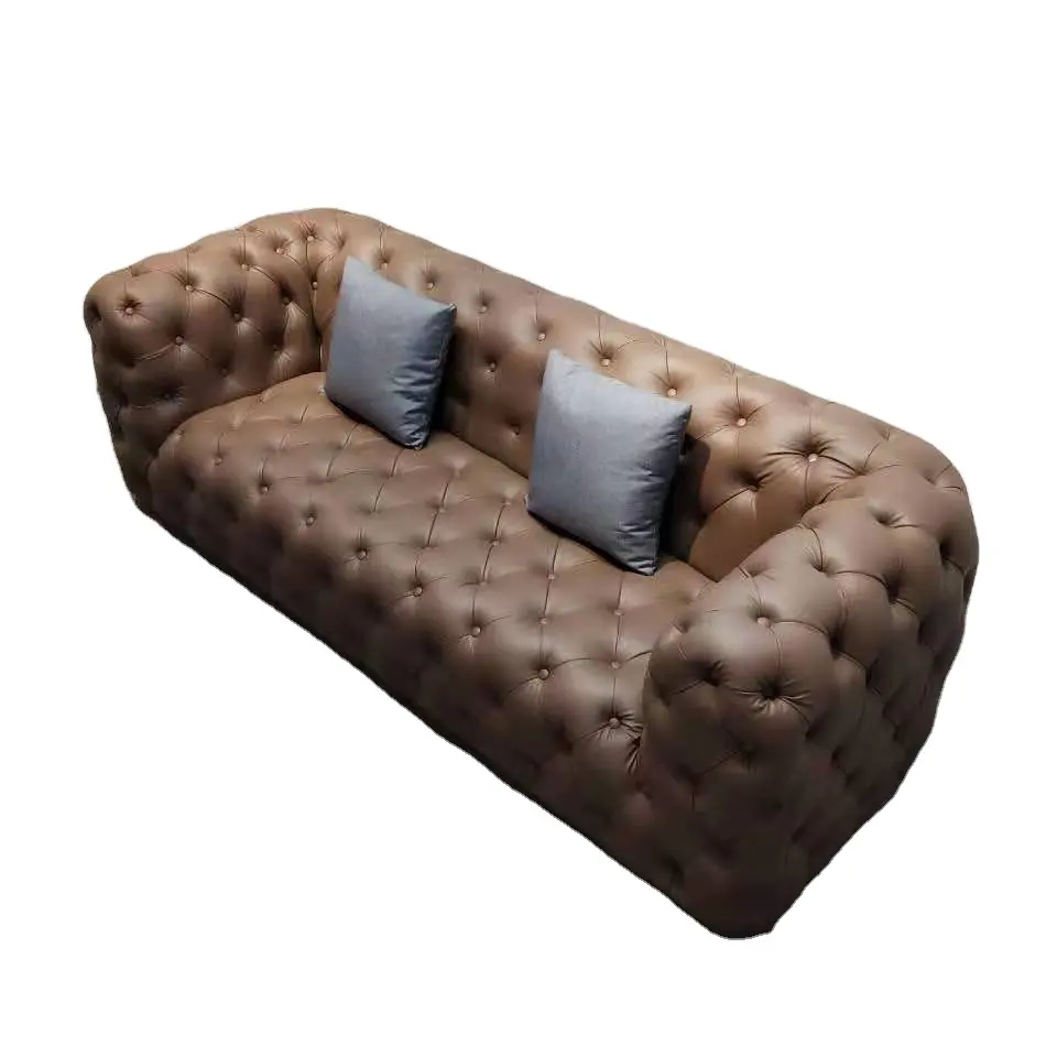 Tren Baru Mewah Berkapasitas 3 Tombol Tufted Sofa Kain Chesterfield Sofa untuk Ruang Tamu