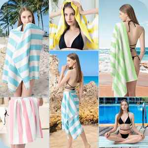Serviettes de plage personnalisées 100% coton, imprimées et brodées, sans sable, en tissu éponge rayé, grandes et douces, pour hôtel et piscine, avec logo - Product Image 3