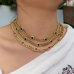 Bracelet plaqué or 18 carats avec halo de pierres CZ colorées rectangulaires, serti micro-pavé, maillons <span class=keywords><strong>gourmette</strong></span> épais, ensemble de bracelets - Product Image 4
