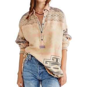 FOXA Sudadera de manga larga con estampado azteca para mujer, informal, étnica, de punto, mezcla de algodón - Product Image 1