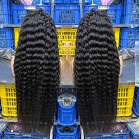 Perruque frontale en dentelle 13x6 en cheveux indiens bruts, 40 pouces, couleur naturelle, longue, bouclée, ondulée profonde, sans colle, pour femmes