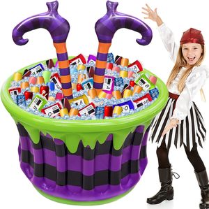 JOSEN Halloween : Refroidisseur de boissons flottant gonflable en forme de pattes de sorcière et chaudron, avec LED solaire, écologique, 100x60cm - Product Image 1