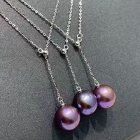 Collier pour femme en argent S925 avec pendentif perle d'eau douce de luxe AAAA, perle ronde Edison, chaîne, violet clair