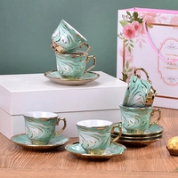 Ensemble Cadeau de Tasses à Café en Céramique Style Européen et Arabe, Assiettes Modernes, Service de 6 Tasses et Soucoupes en Céramique
