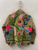 Veste en velours et coton brodée à la main, style Suzani, motif animalier, bohème, ethnique, hiver, boutonnée, respirante, faite main, cadeau pour elle
