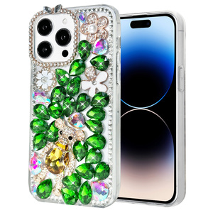 Luxury 3D Handmade Clear Flower and <b>Cute</b> <b>Bear</b> Diamond Phone Case for iPhone 17 Pro Max -Handmade Rhinestone for Girls Women - Product Image 6