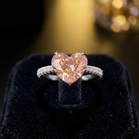Anillo de Diamante de Corte Corazón Rosa Intenso de 3.9ct, Oro de 18K con Engaste de Garras, para el Dedo Índice, Regalo Romántico de Aniversario y Uso Diario