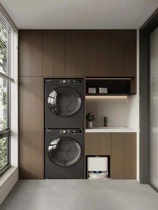 Armoire à <span class=keywords><strong>lave</strong></span>-<span class=keywords><strong>linge</strong></span> en bois dissimulée multifonctionnelle moderne pour salon de villa avec hauteur réglable et 2 étagères - Product Image 1