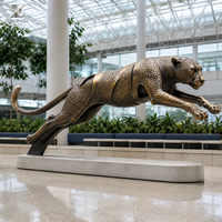 Sculpture de léopard accroupi en bronze, artisanat métallique, patine antique, statue d'animal écologique pour la décoration de villas de luxe, d'hôtels et de jardins