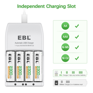 แบตเตอรี่ EBL AA แบบชาร์จได้ 2300mAh Ni-MH/Ni-CD พร้อมชุดเครื่องชาร์จแบตเตอรี่ AA AAA - Product Image 6