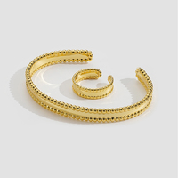 Soldes Exceptionnelles : Ensemble de Bagues Joncs Ouverts en Laiton Hypoallergénique Plaqué Or 18K avec Perles, Bijoux Ajustables pour Femme C239205