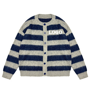 Cárdigan con Logo Personalizado para <span class=keywords><strong>Hombre</strong></span>, Suéter Tejido de Punto con Cuello Redondo Jacquard, Mohair Cepillado, Gran Tamaño, Hombros Caídos, Prendas de Punto - Product Image 1