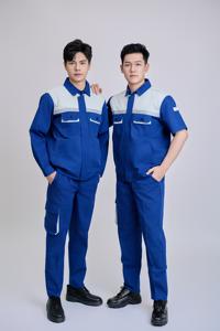 ชุดทำงานแขนสั้นของผู้ชายสีฟ้าและสีเทาเพื่อความปลอดภัยมองเห็นได้ชัดเจนจากเวียดนาม - Product Image 3