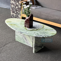 Table Basse Moderne Plateau Goutte d'Eau Marbre Vert Piètement Bas pour Salon, Table d'Appoint Café Calacatta Personnalisable