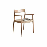 Chaise de salle à manger en bois massif de style japonais, dossier bas, assise tressée en corde – Fauteuil rétro simple pour petits appartements (Utilisation salle à manger et loisirs)