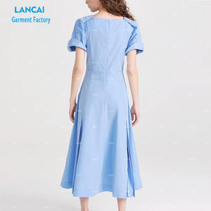 Casual cinturón colapsado Bloom mangas plisado Puff cintura cuello alto botón detalle oculto gancho y ojo cremallera espalda Midi - Product Image 2