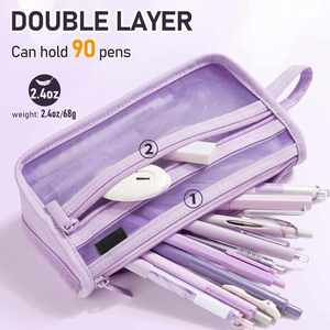 Portable Handheld Mesh Material Pencil Case With Zipper Large Capacity Cosmetic Pen Storage Bag Girls Unisex Perfect <b>Gift</b> - Product Image 3