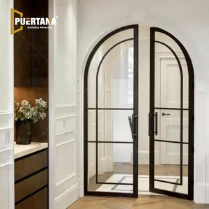 Arched Top con líneas rectas para interior, aluminio francés, abatible, puerta de vidrio interna