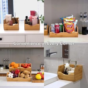 Wooden Double Layer Compartment Storage Rack Large Kitchen Countertop Basket For Fruit And Vegetable Organization - Product Image 3
