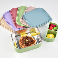 Nieuwe platte deksel siliconen hoes 304 roestvrijstalen lunchbox BPA-vrije siliconen deksel voedselcontainer maaltijdverpakking