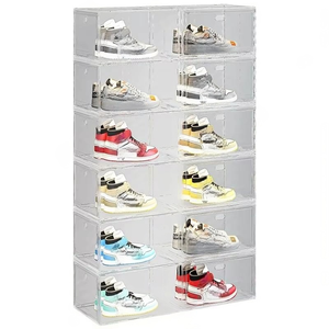 Boîte à chaussures pliable en plastique PP transparent, anti-poussière, gain de place, organisateur de rangement, fixation murale magnétique, modèle tendance - Product Image 3