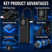 Compresseur numérique portable multifonction 8000 mAh 12 V certifié CE, gonfleur de pneus sans fil 150 PSI, batterie externe