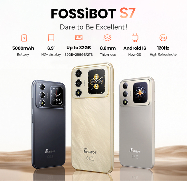 Fossibot S7 Flagship Smartphone Octa Core 8GB+256GB 6.9'' TFT 120Hz 5000mAh Battery Fast Charging Dual Screen French Android16