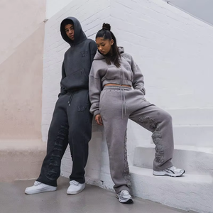 Custom High Quality Autumn Digital Print Streetwear Hooded Heavyweight Knitted 400gsm <strong>Tracksuits</strong> For Men Women - Product Image 5