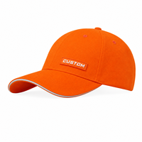Gorra deportiva naranja al por mayor, perfil alto, parte delantera estructurada, tela de algodón, logotipo de goma personalizado, cierre de velcro, servicio de proveedor