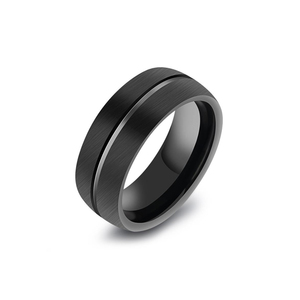 <strong>Tungsten</strong> Ring 8mm Black Beveled Edges Groove Men <strong>Tungsten</strong> Band