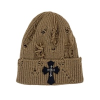 Bonnet tricoté hiver à rivets et motifs croisés, chaud, élégant, streetwear, décontracté, polyvalent, vintage, effet vieilli, style hip-hop