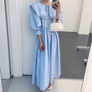 <span class=keywords><strong>Abito</strong></span> Estivo 2026 Elegante in Morbido Tessuto Azzurro con Colletto a Doppio Strato, Bottoni e Maniche a Lanterna - Product Image 5