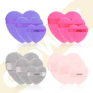 Custom Logo Pink Washable Reusable Soft Plush Makeup Foundation Cotton Powder Puff Wet Dry Heart Shaped Velvet Powder Puff