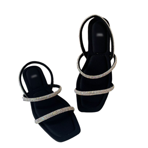 Sandalias Planas de Playa con Pedrería para Mujer, Moda Verano 2024, Estilo Casual, Suela de Goma, Punta Descubierta, Diseño Sólido, Parte Superior de PU - Product Image 4