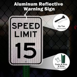 Panneau de limitation de vitesse 15 MPH, ralentissement, panneau de signalisation, <span class=keywords><strong>film</strong></span> réfléchissant de qualité industrielle de <span class=keywords><strong>18</strong></span> pouces x 12 pouces - Product Image 5