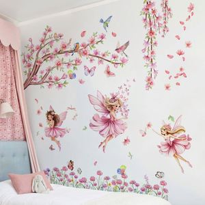 Décoration Murale Autocollante Rose avec Branche d'Arbre, Oiseau, Papillon et Fée pour Chambre d'Enfant et Décoration Intérieure - Product Image 3