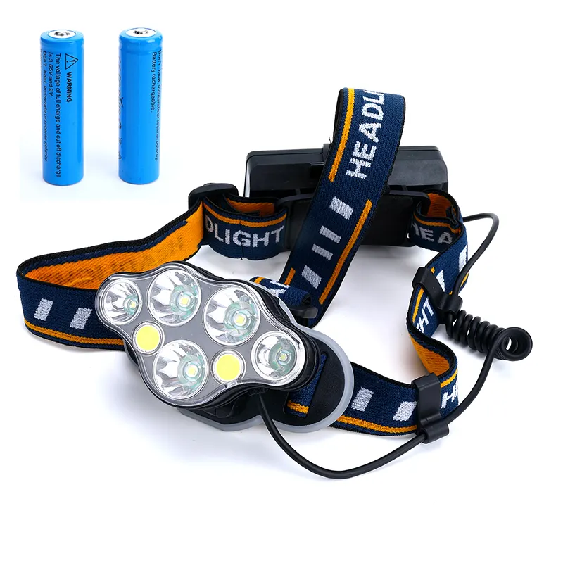 8 LED Rechargeable Outdoor Waterproof Head Light Flashlight 8 Modes with USB Cable Cob Mine Headlamp Emergency